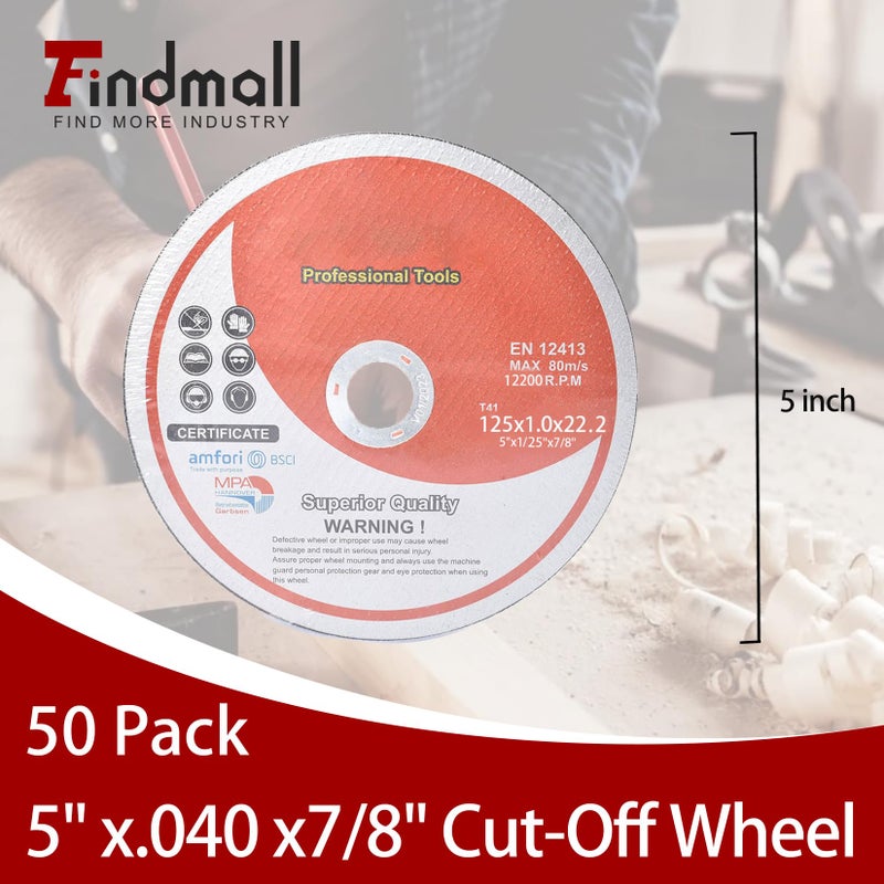 findmall 50 Pack 5" x.040 x7/8" Cut-Off Wheel - Metal & Stainless Steel Cutting Discs - Image 4